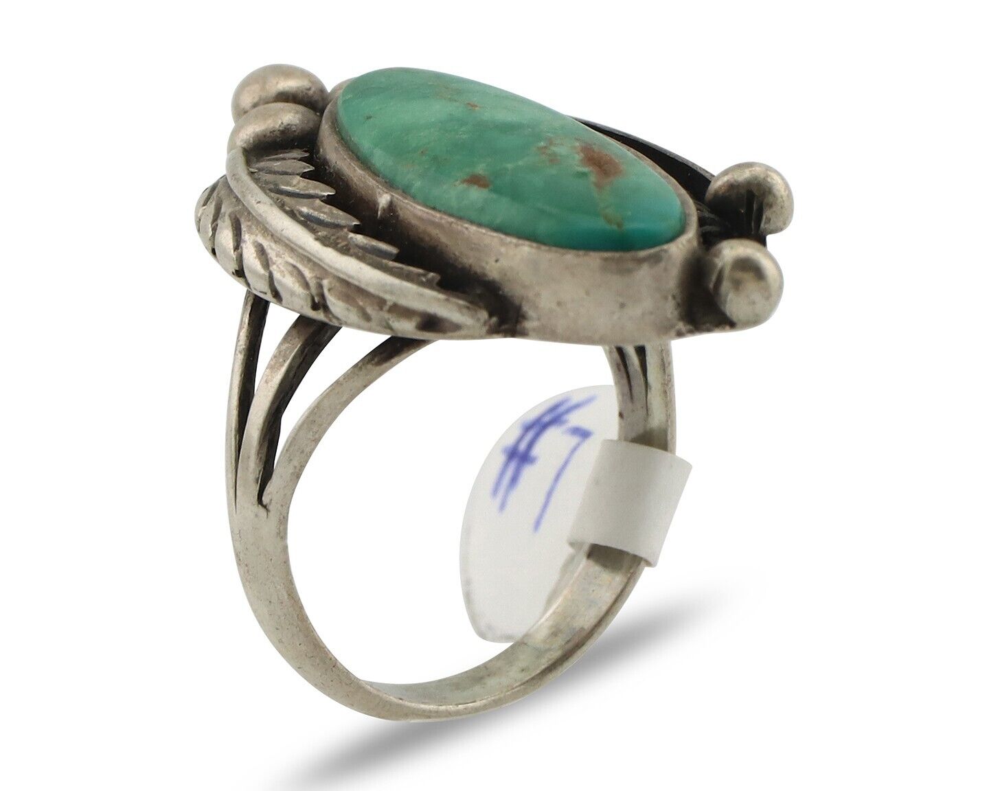 Navajo Ring .925 Silver Blue Gem Turquoise Artist Signed C.80's