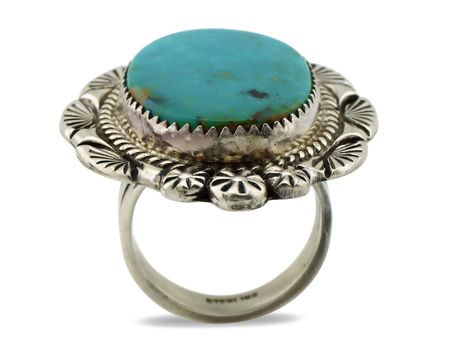 Navajo Ring 925 Silver Turquoise Mountain Artist Signed M Begay C.80's