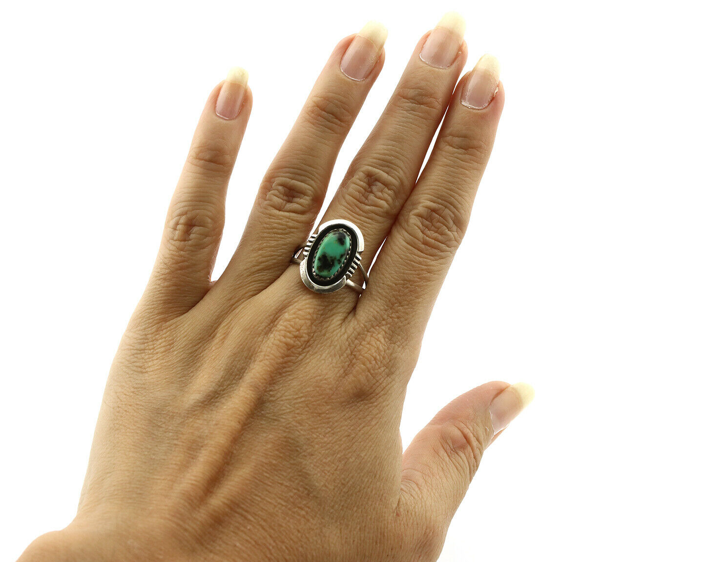 Navajo Ring .925 Silver Green Turquoise Native American Artist Handmade C.80's