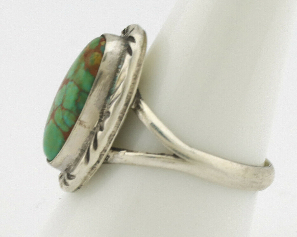 Navajo Ring .925 Silver Natural Spiderweb Turquoise Native Artist Signed C.80's