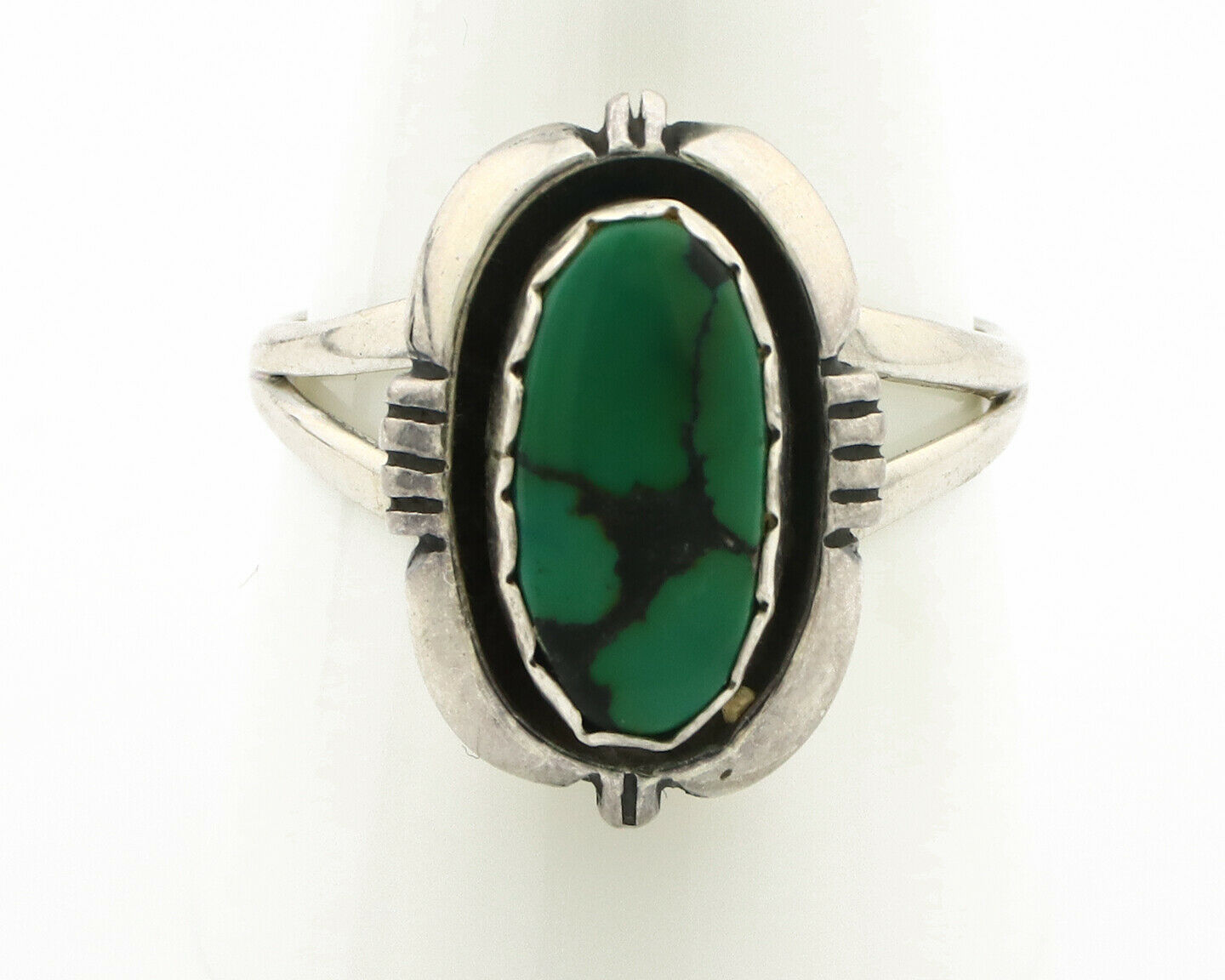 Navajo Ring .925 Silver Spiderweb Turquoise Handmade Native American Artist C80s