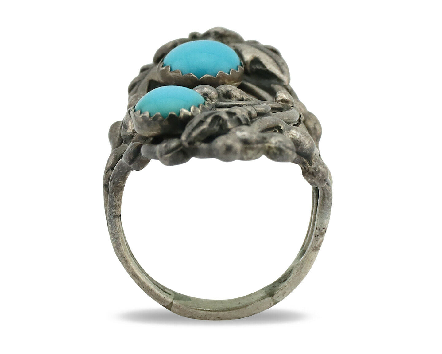 Navajo Ring .925 Silver Sleeping Beauty Turquoise Signed Prairie Fire C.80's