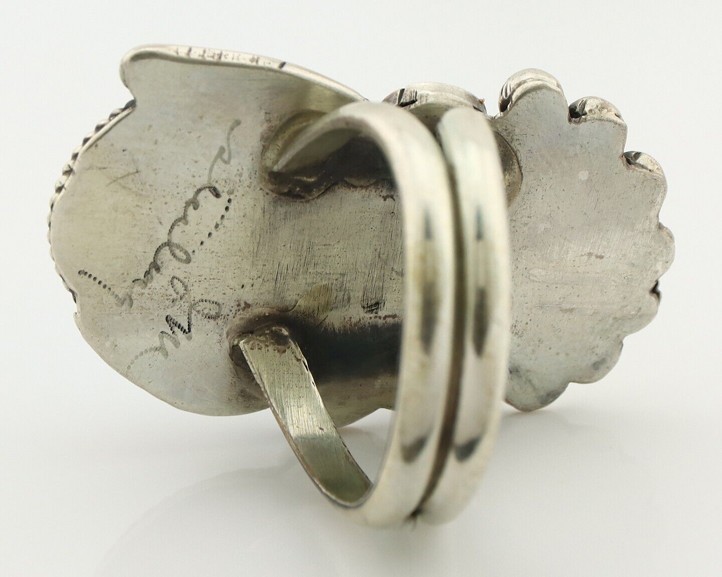 Navajo Ring 925 Silver Blue Turquiose & Coral Artist Signed Justin Morris C.80's