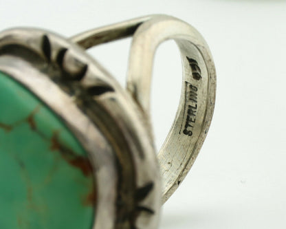 Navajo Ring .925 Silver Kingman Turquoise Artist Signed Gecko C.1980's