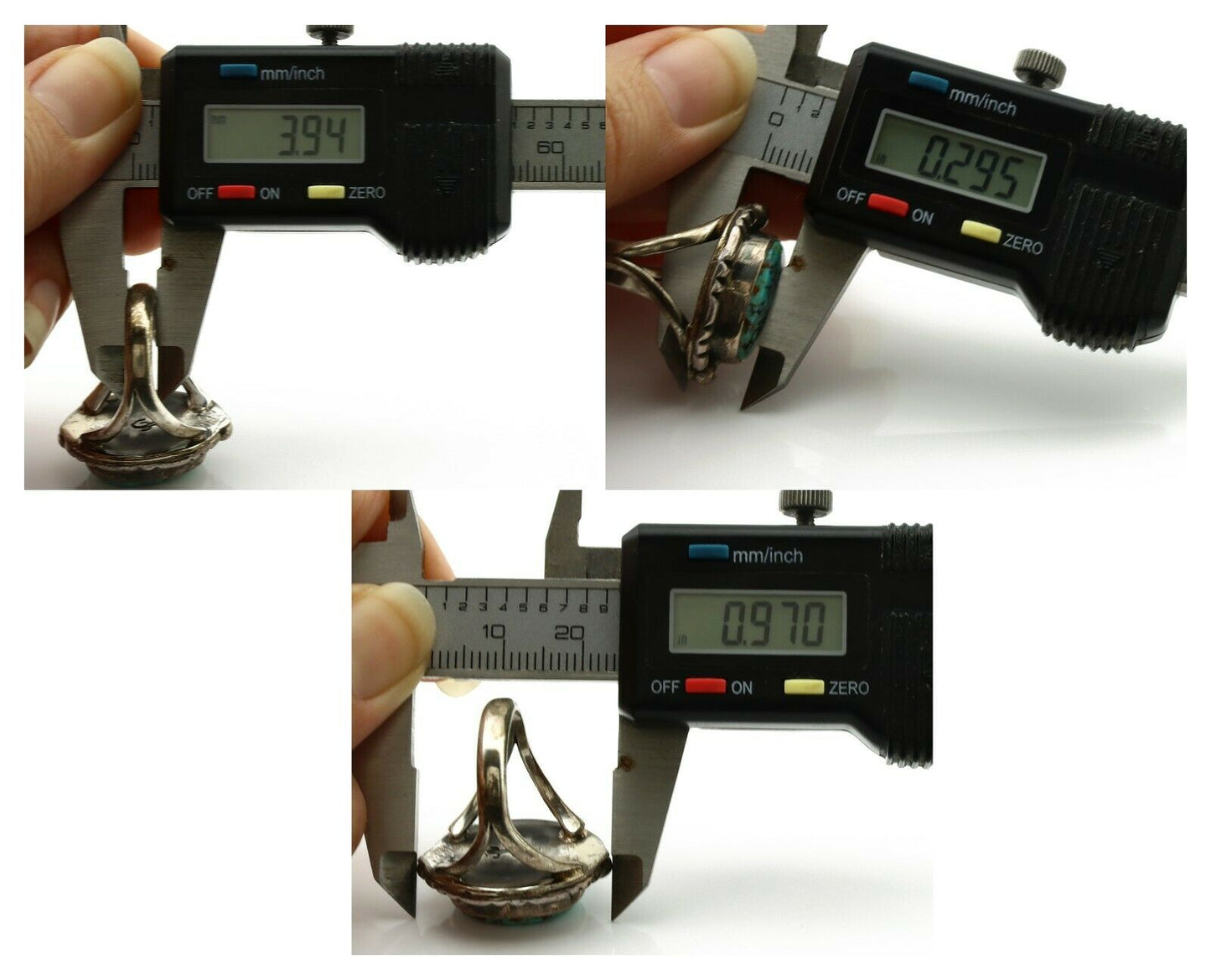 Navajo Ring .925 Silver Kingman Turquoise Artist Signed Gecko C.1980's