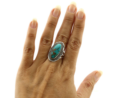 Navajo Ring .925 Silver Blue Gem Turquoise Native American Artist C.80's