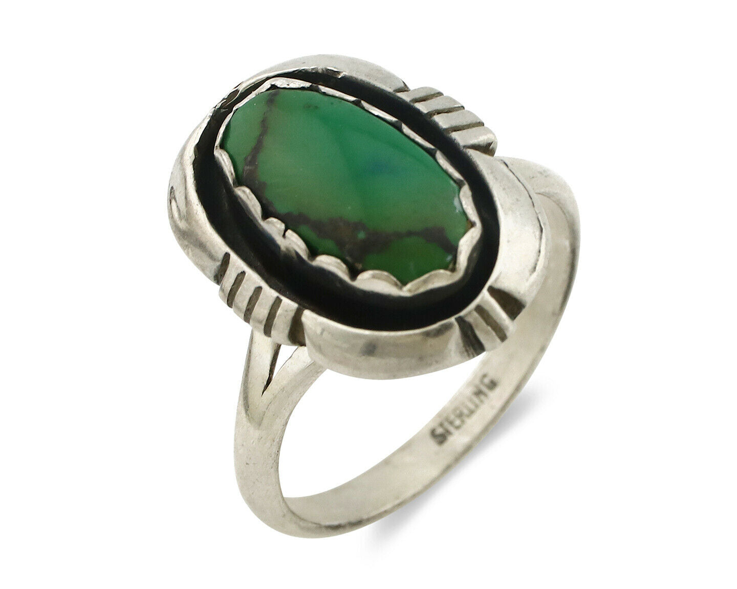 Navajo Ring .925 Silver Spiderweb Turquoise Handmade Native American Artist C80s