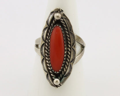 Navajo Handmade Ring 925 Silver Natural Coral Artist Signed K Montoya C.80's