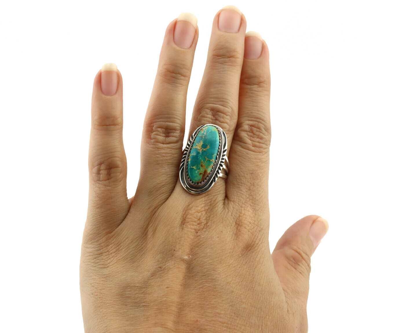 Navajo Ring 925 Silver Natural Blue Turquoise Artist Signed USA C.80's