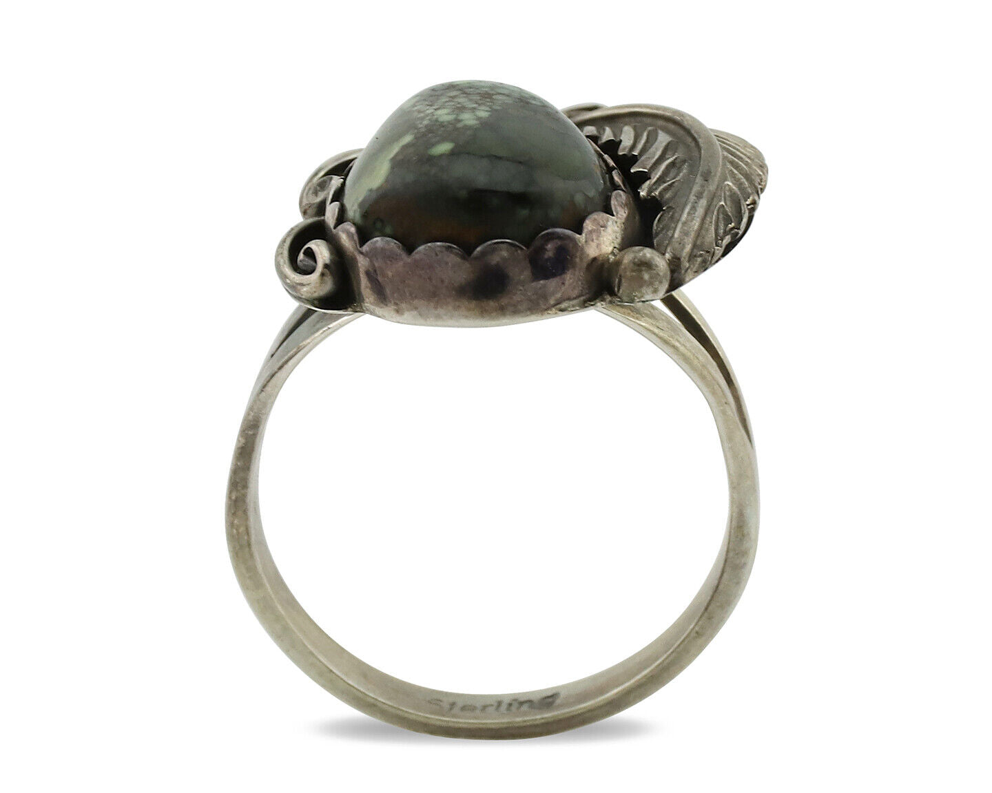Navajo Ring .925 Silver Spiderweb Turquoise Native American Artist C.1980s