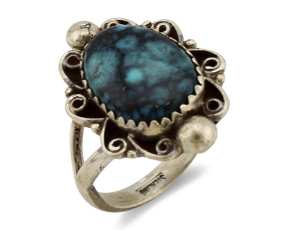 Navajo Ring .925 Silver Sleeping Beauty Turquoise Artist Signed TALHAT C.80's