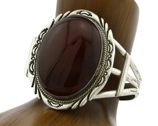 Women's Navajo Bracelet .925 Silver Natural Agate Cuff Artist Gilbert Nelson C80