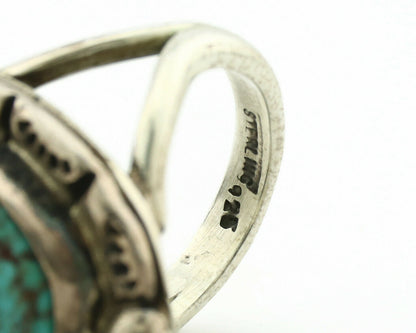 Navajo Ring .925 Silver Blue Spiderweb Turquoise Signed Gecko C.1980's