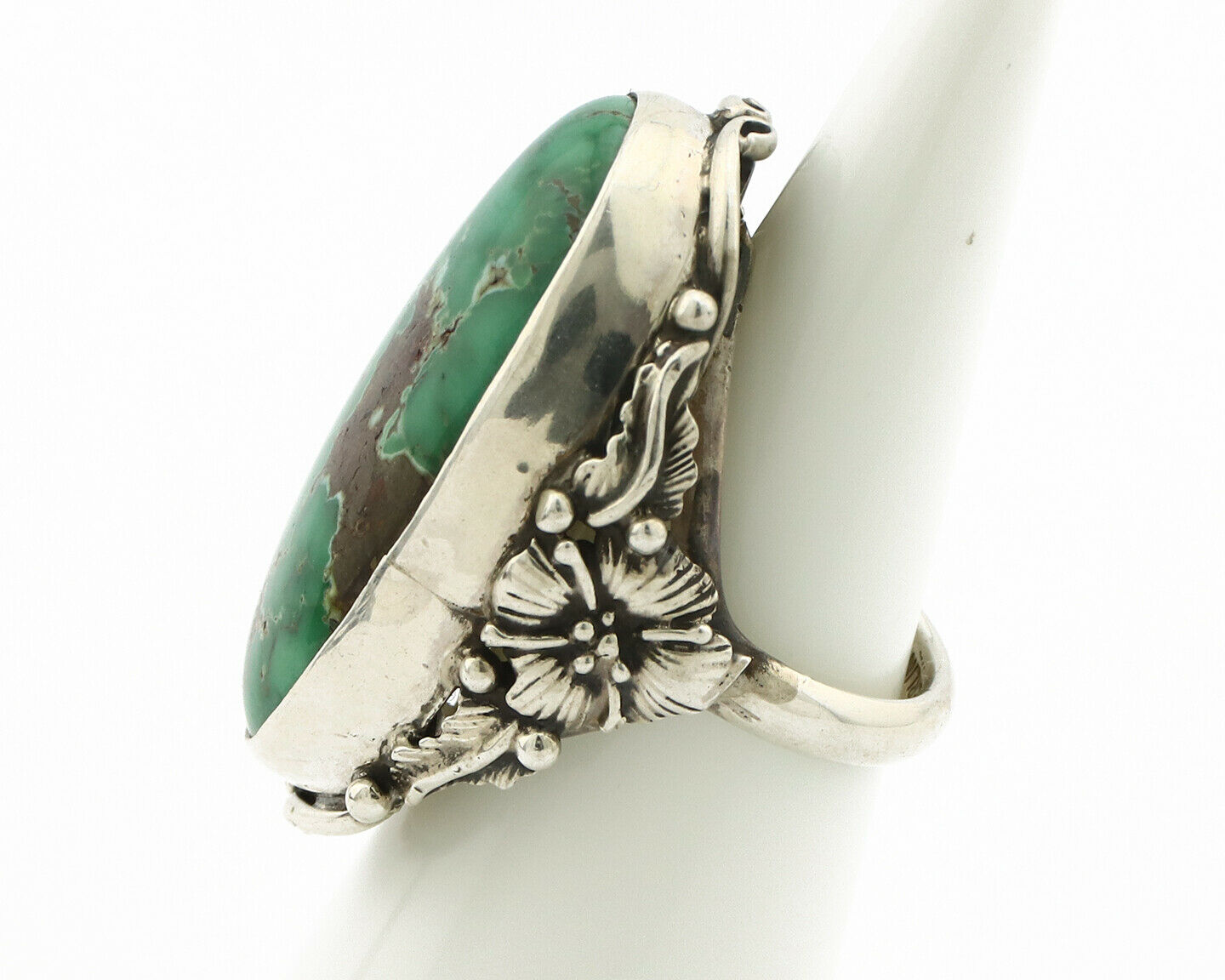 Navajo Ring .925 Silver Natural Green Turquoise Native Artist C.80's