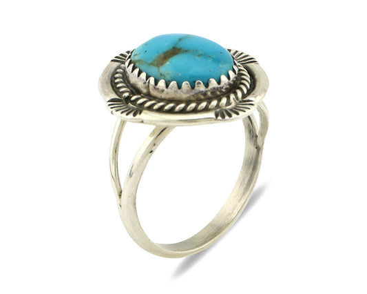Navajo Ring .925 Silver Nevada Turquoise Native American Artist C.1980's