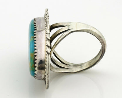 Navajo Ring .925 Silver Blue Turquoise Artist Signed M Begay C.1980's