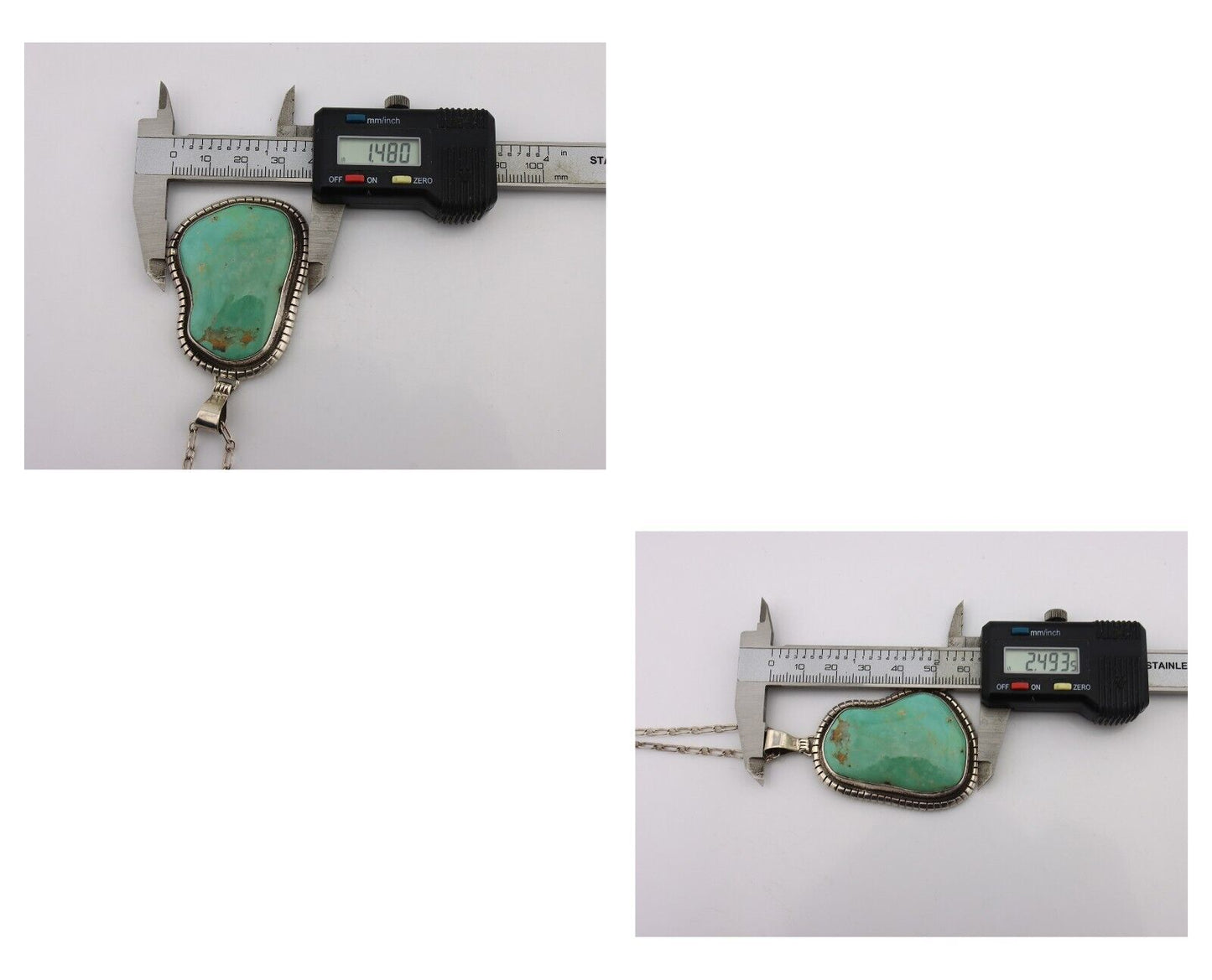 Navajo Necklace 925 Silver Natural Whole Slab Turquoise Signed Pictograph C.80's
