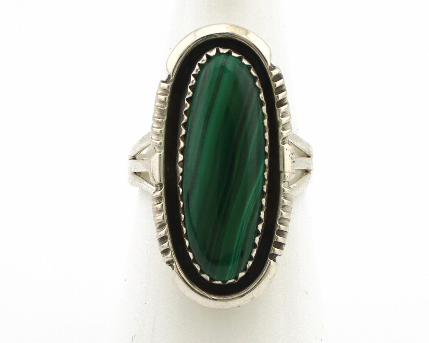 Navajo Ring 925 Silver Natural Malachite Artist Signed William Denetdale C.80's