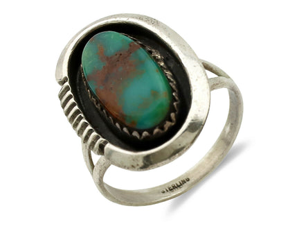 Navajo Ring .925 Silver Nevada Turquoise Native American Artist C.1980's