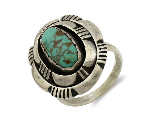 Navajo Ring .925 Silver Spiderweb Turquoise Artist Signed L. M. Nez C80s