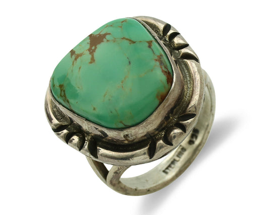 Navajo Ring .925 Silver Kingman Turquoise Artist Signed Gecko C.1980's