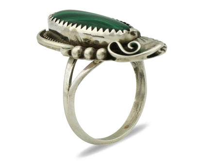 Navajo Ring 925 Silver Natural Green Malachite Signed Justin Morris C.80's