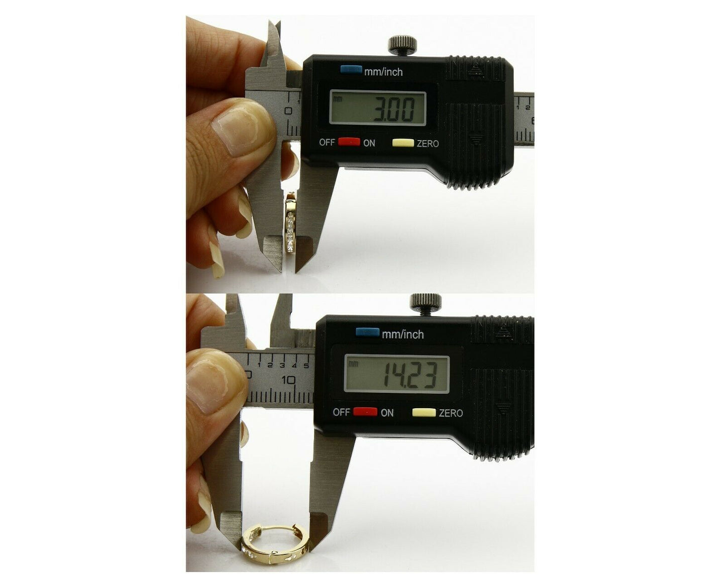 Women's 3.0 mm x 14 mm REAL 14k SOLID YELLOW GOLD Simulated Diamond Hoop Earring