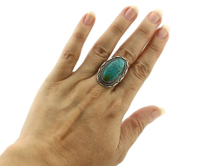 Navajo Ring .925 Silver Blue Turquoise Native American Artist C.80's