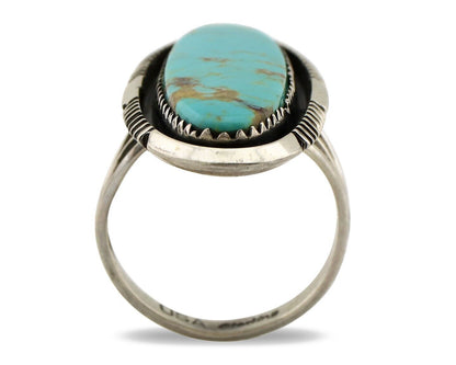 Navajo Ring 925 Silver Kingman Natural Blue Native Artist Signed USA C.80s