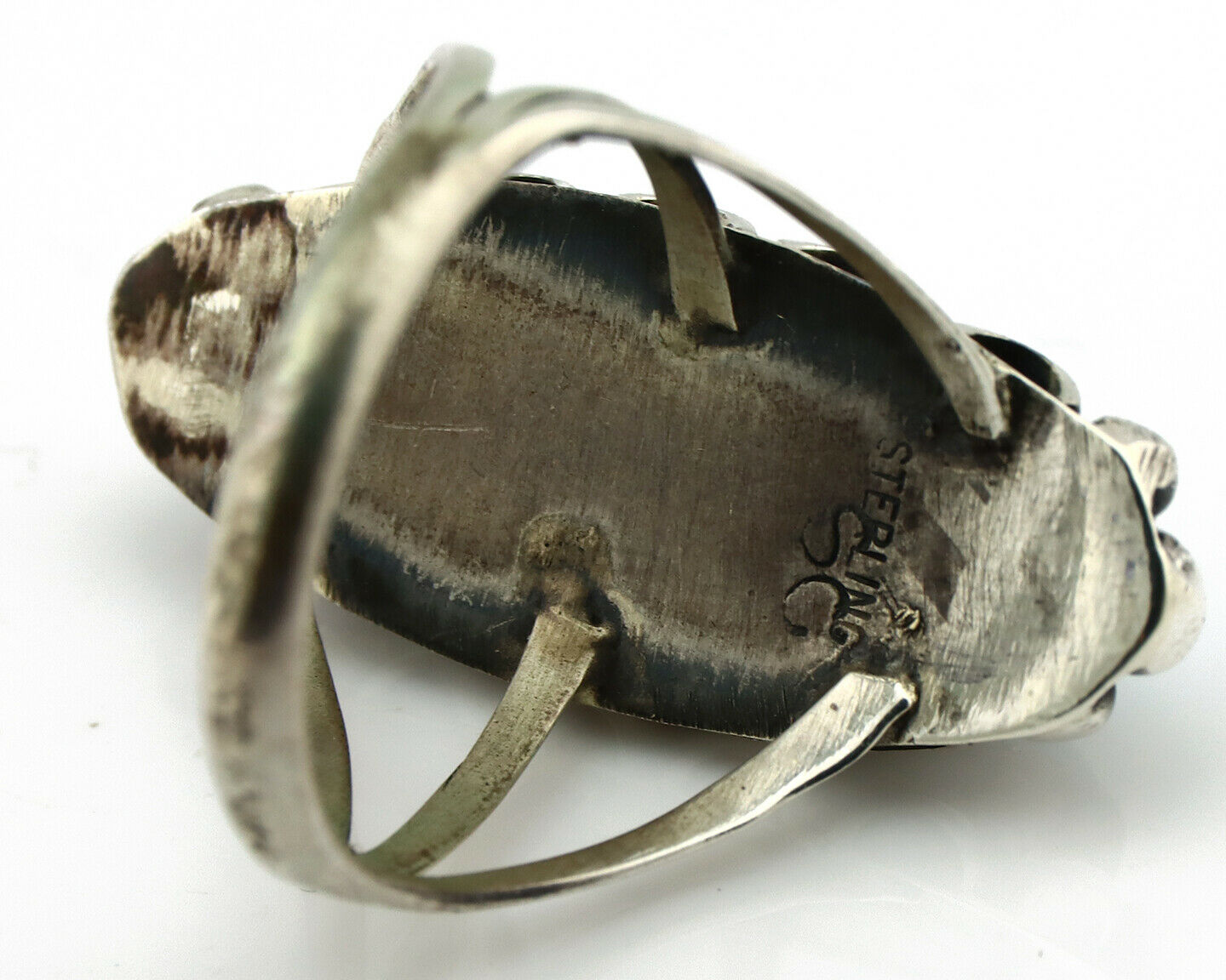 Navajo Ring .925 Silver Natural Blue Turquoise Artist Signed SC C.80's