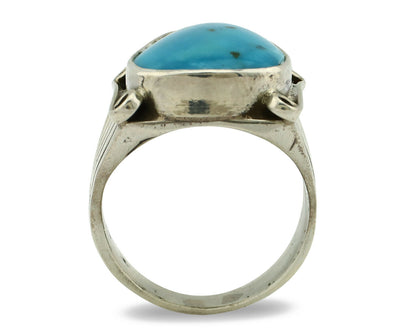 Navajo Ring .925 Silver Blue Turquoise Artist Signed T C.80's