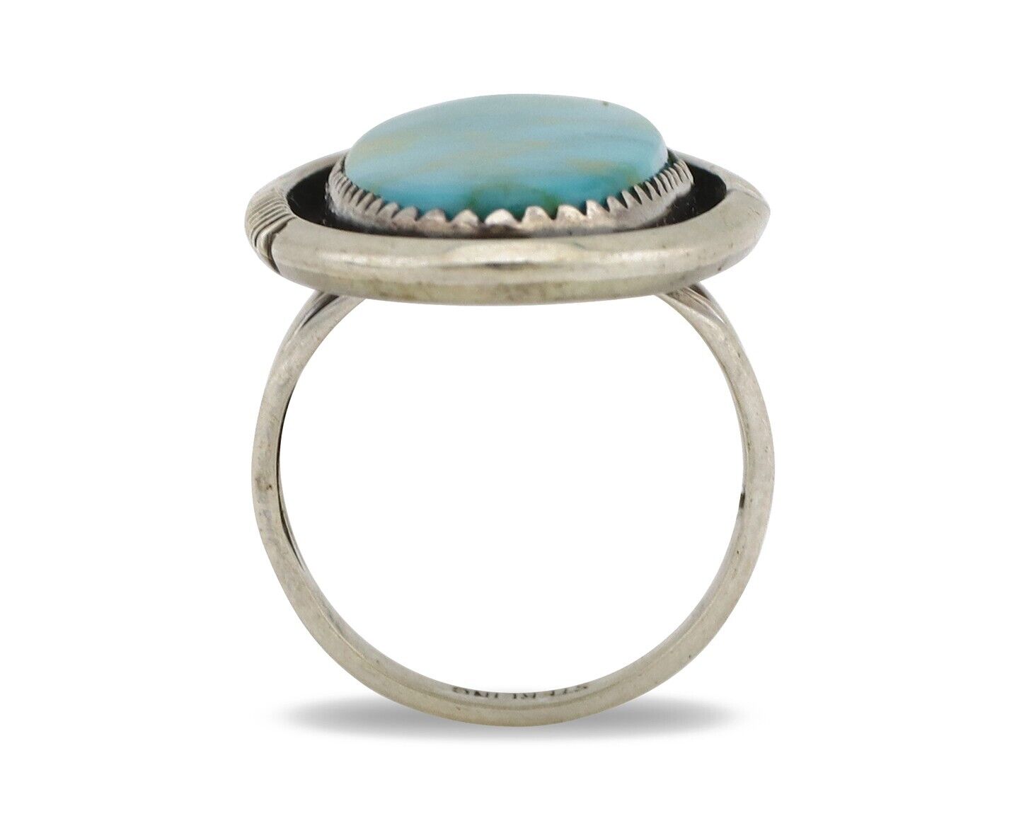 Navajo Ring 925 Silver Blue Gem Turquoise Artist Signed William Denetdale C.80's
