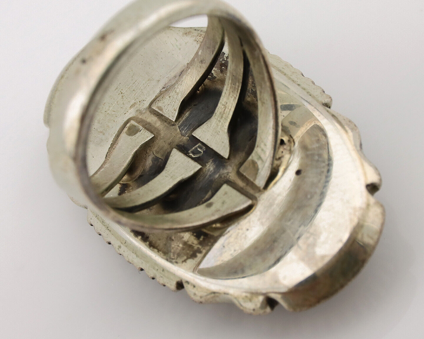 Navajo Ring .925 Silver Nevada Turquoise Native American Artist C.1980's