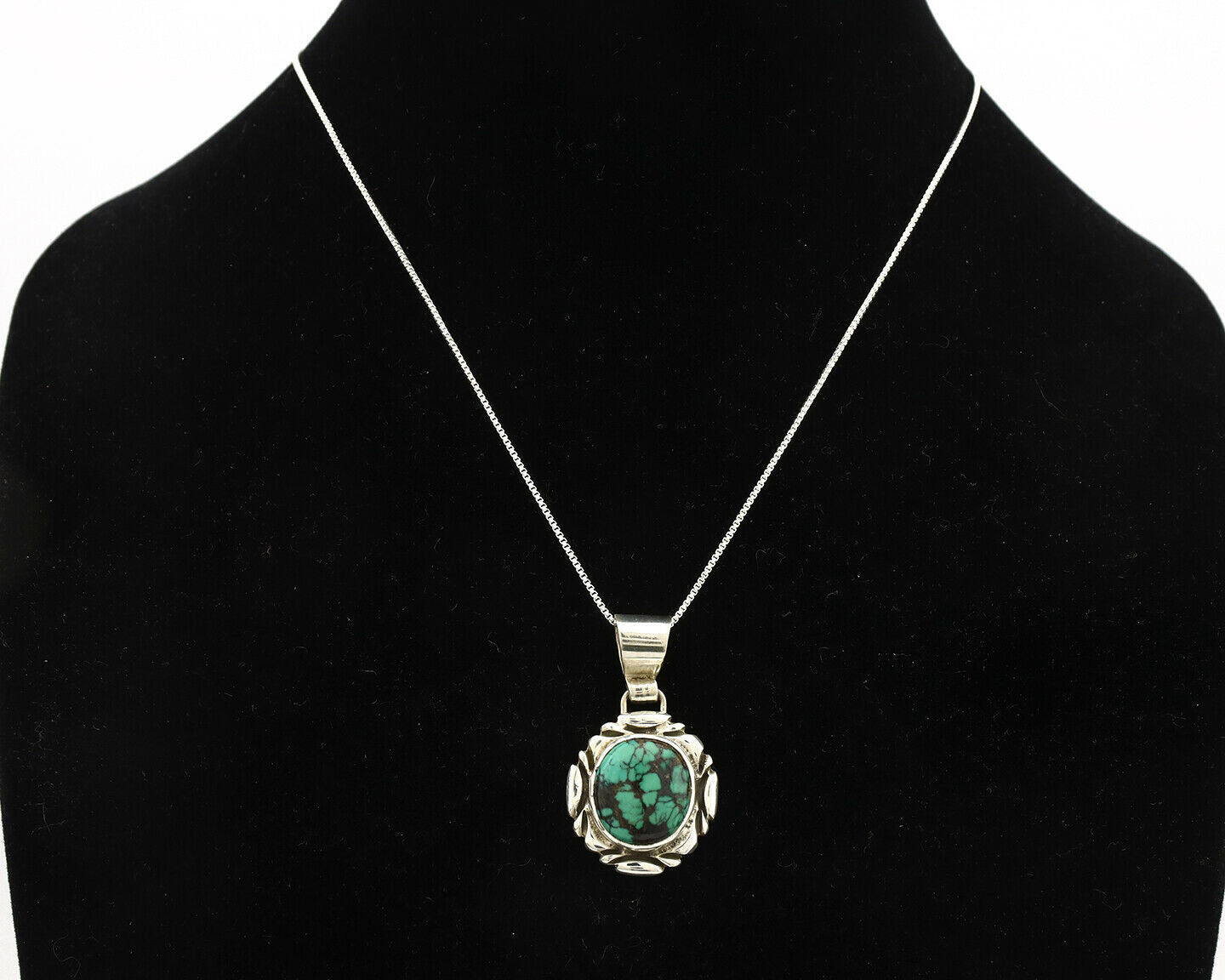Navajo Necklace .925 Silver Spiderweb Turquoise Signed Sun C.80's