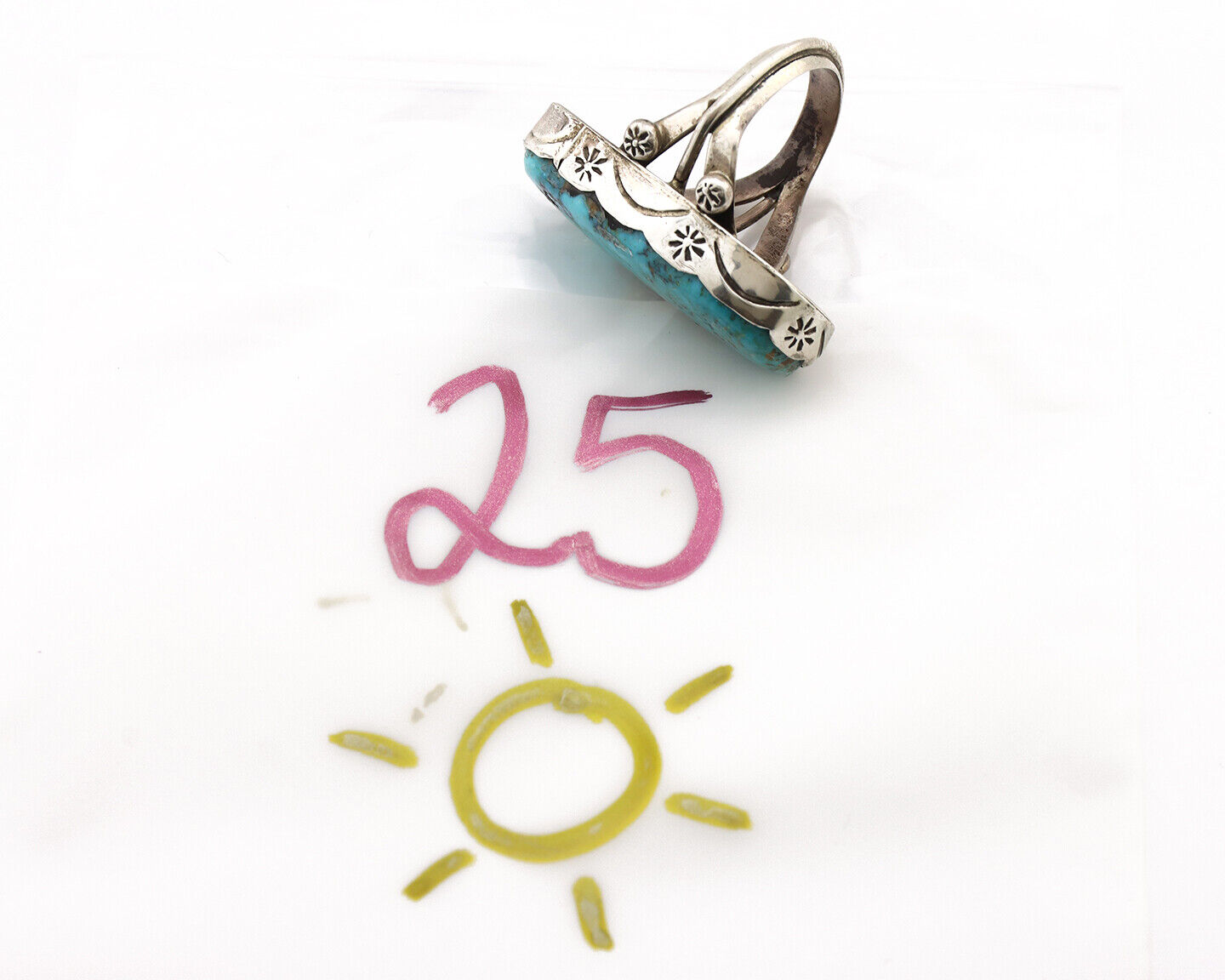 Navajo Ring 925 Silver Natural Blue Turquoise Native American Artist C.1980's