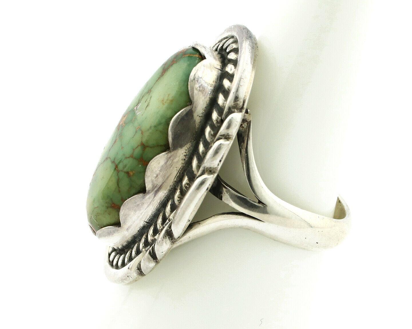 Navajo Ring .925 Silver Natural Uncolored Green Turquoise Signed Apache C.80's