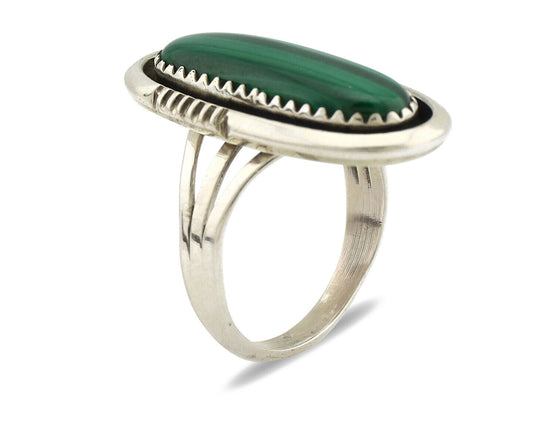Navajo Ring 925 Silver Natural Malachite Artist Signed William Denetdale C.80's