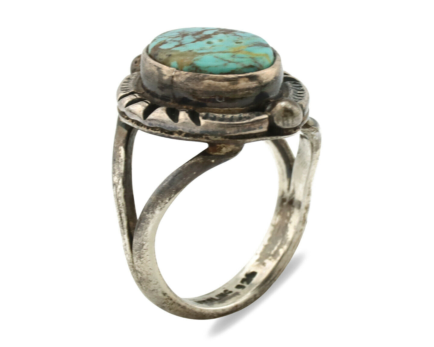 Navajo Ring .925 Silver Blue Turquoise Artist Signed Gecko C.1980's