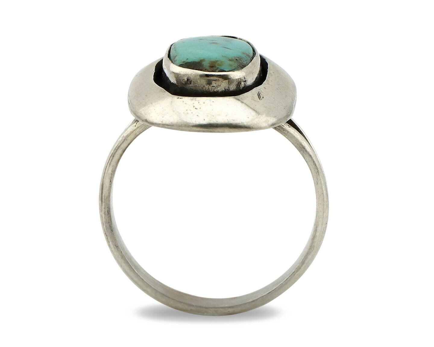 Navajo Shadow Box Ring .925 Silver Kingman Turquoise Signed M Montoya C80s