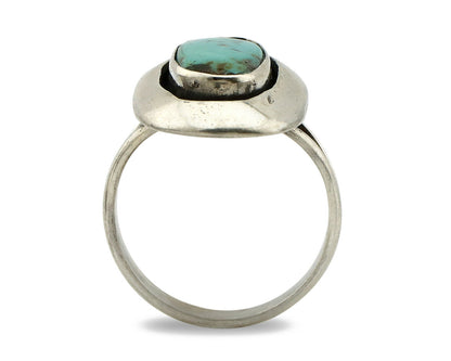 Navajo Shadow Box Ring .925 Silver Kingman Turquoise Signed M Montoya C80s