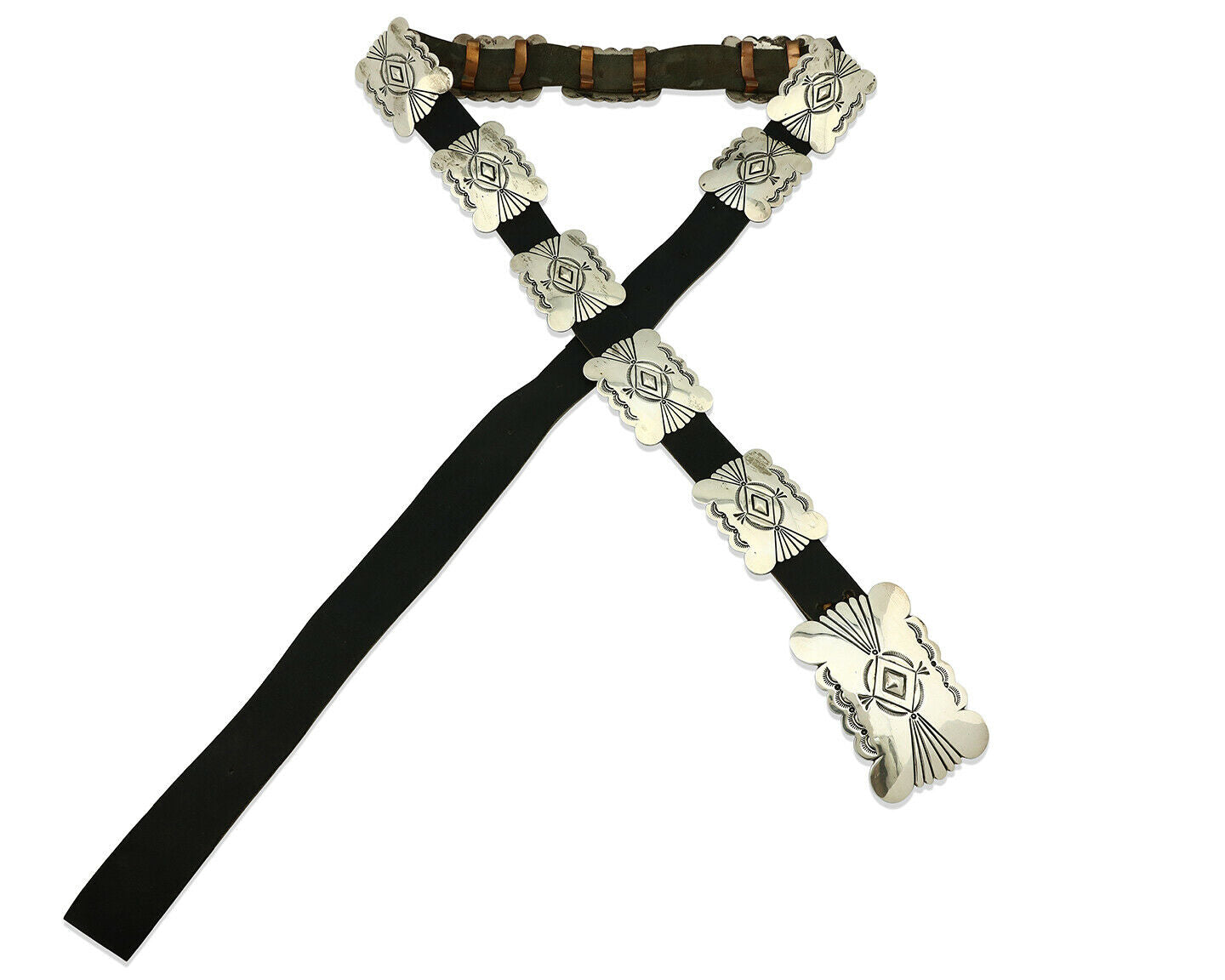 Navajo Concho Belt .925 Silver Hand Stamped Artist Mike Begay C.80's