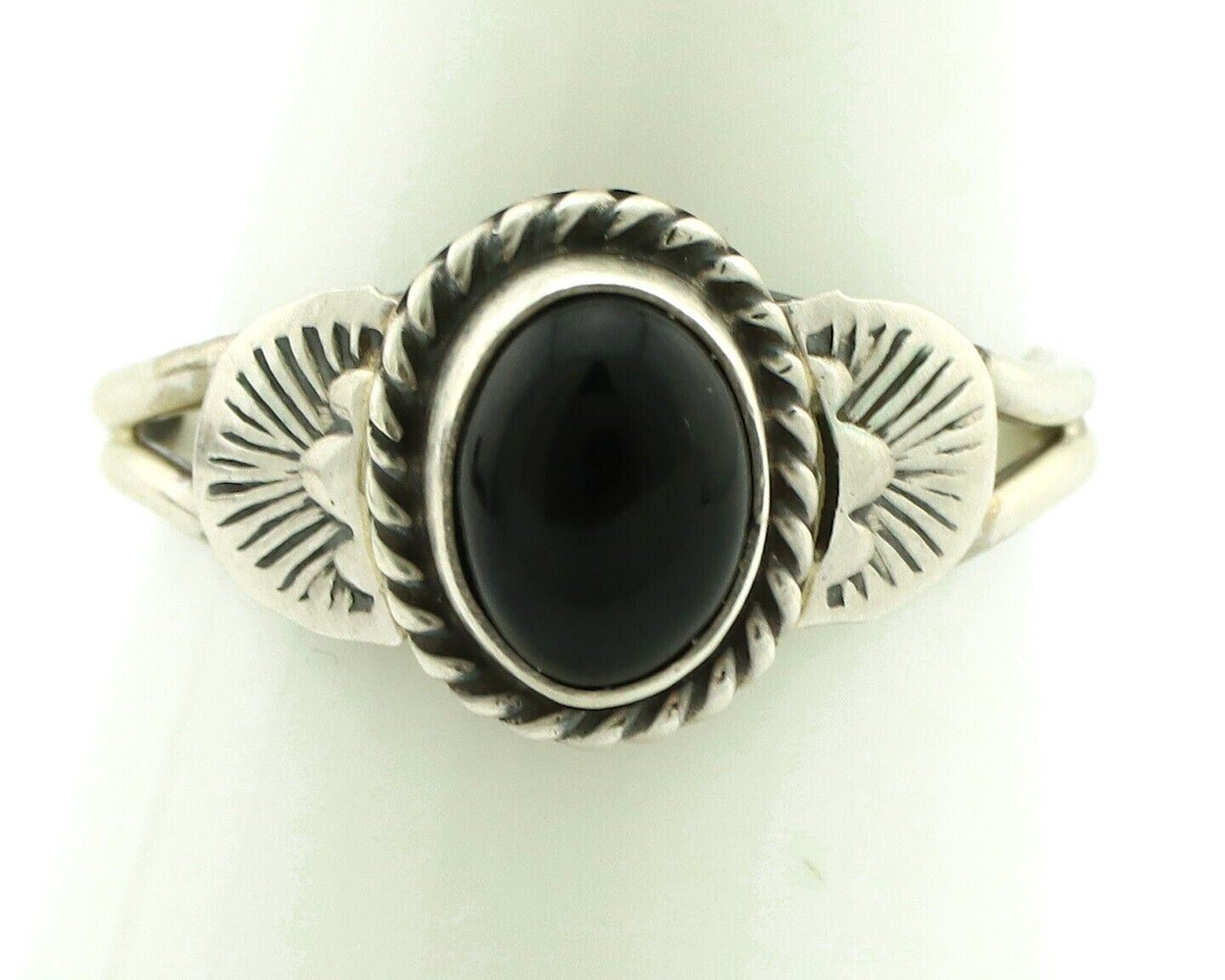 Navajo Ring 925 Silver Natural Mined Black Onyx Native American Artist C.80's