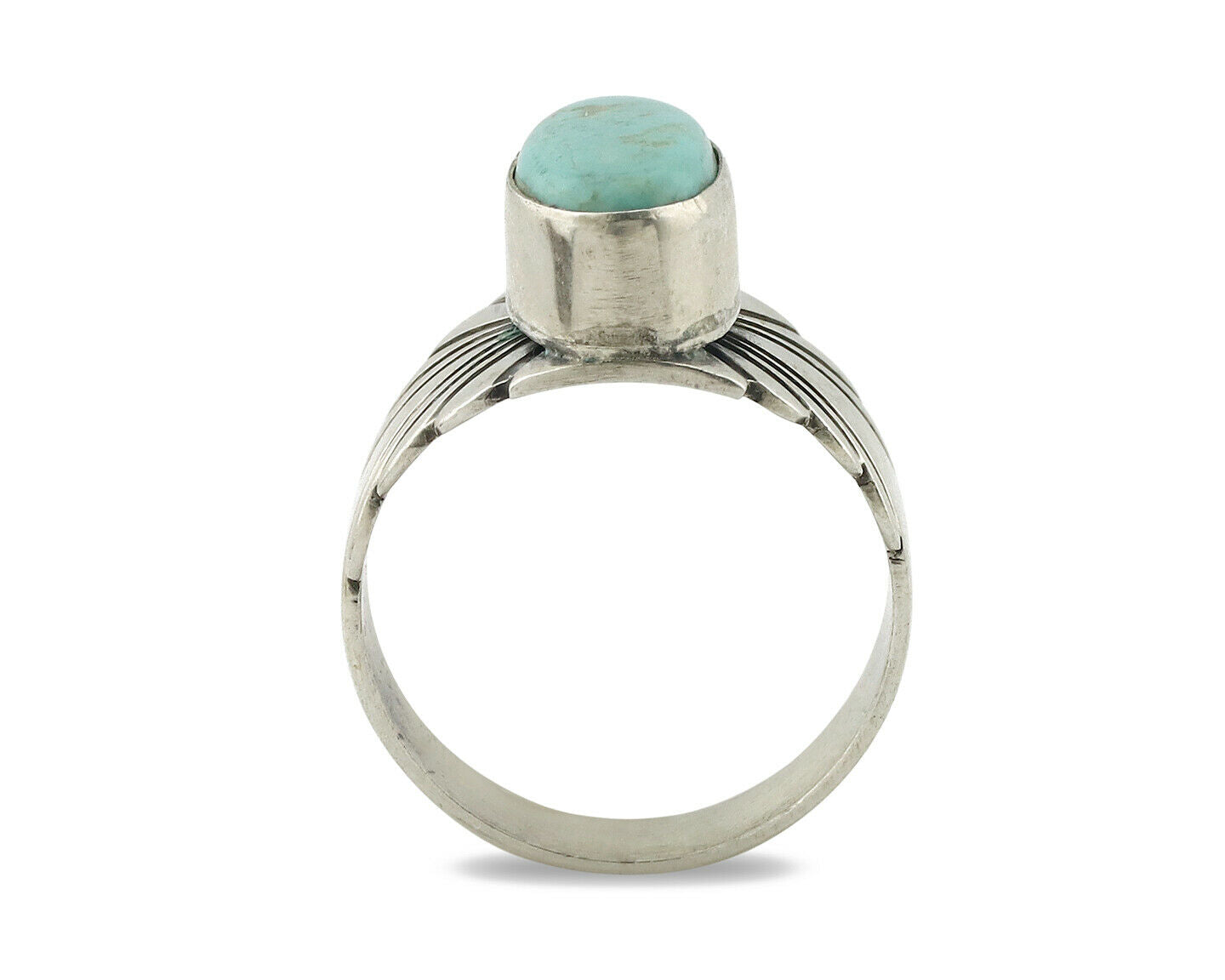 Navajo Ring .925 Silver Kingman Turquoise Artist Signed Apache C.80's