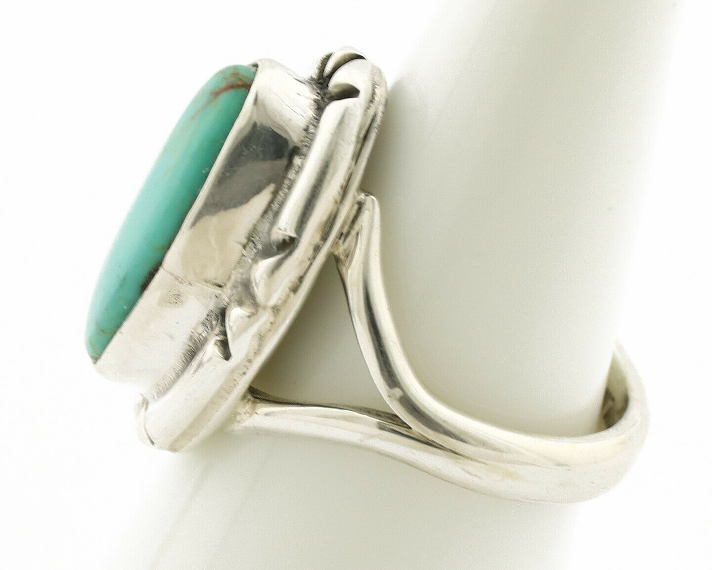 Navajo Ring .925 Silver Natural Mined Turquoise Artist Signed Gecko C.80's