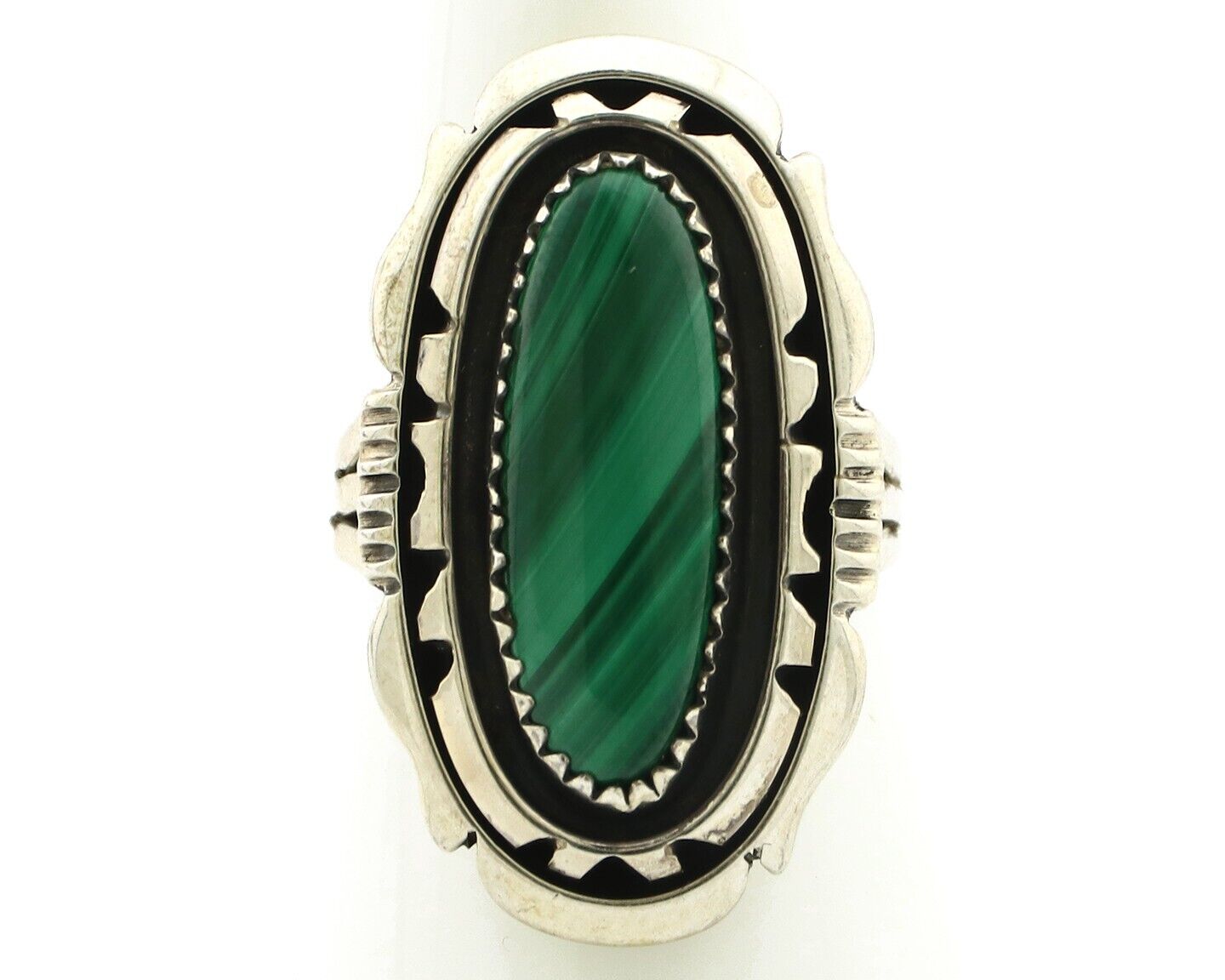 Navajo Ring 925 Silver Natural Malachite Artist Signed William Denetdale C.80's
