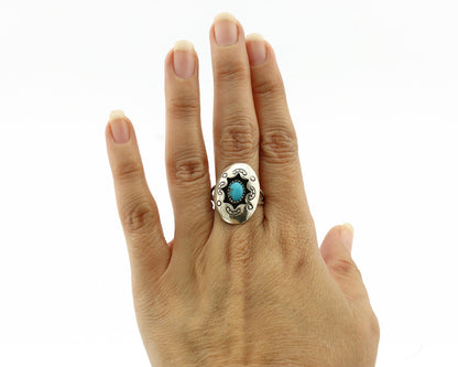 Navajo Ring .925 Silver Sleeping Beauty Turquoise Signed CP C.80's