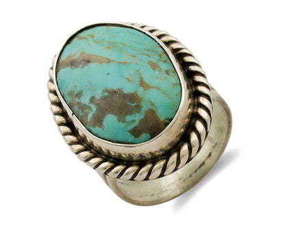 Navajo Ring .925 Silver Kingman Turquoise Native American Artist C.1980s