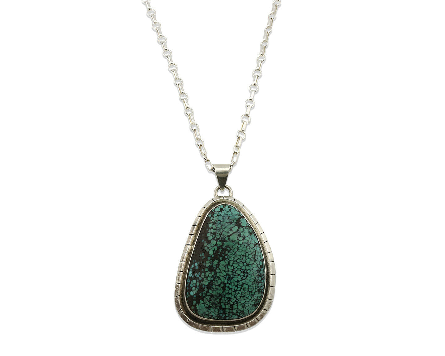 Navajo Necklace .925 Silver Spiderweb Turquoise Artist Native American C.80's