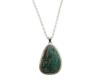 Navajo Necklace .925 Silver Spiderweb Turquoise Artist Native American C.80's