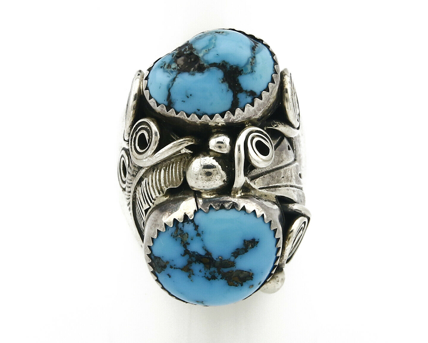 Zuni Ring .925 SOLID Silver Sleeping Beauty Turquoise Signed BC C.1980's